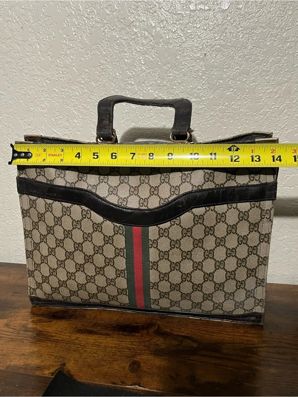 Gucci Beige Monogram Canvas Briefcase with Red & Green Web Stripe